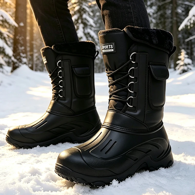 Fishing Hook Size - 男性冬のスノーブーツ屋外釣り靴雪トレッキングシューズ男性屋外防水ウォーキング暖かい男性スニーカー男性ブーツ