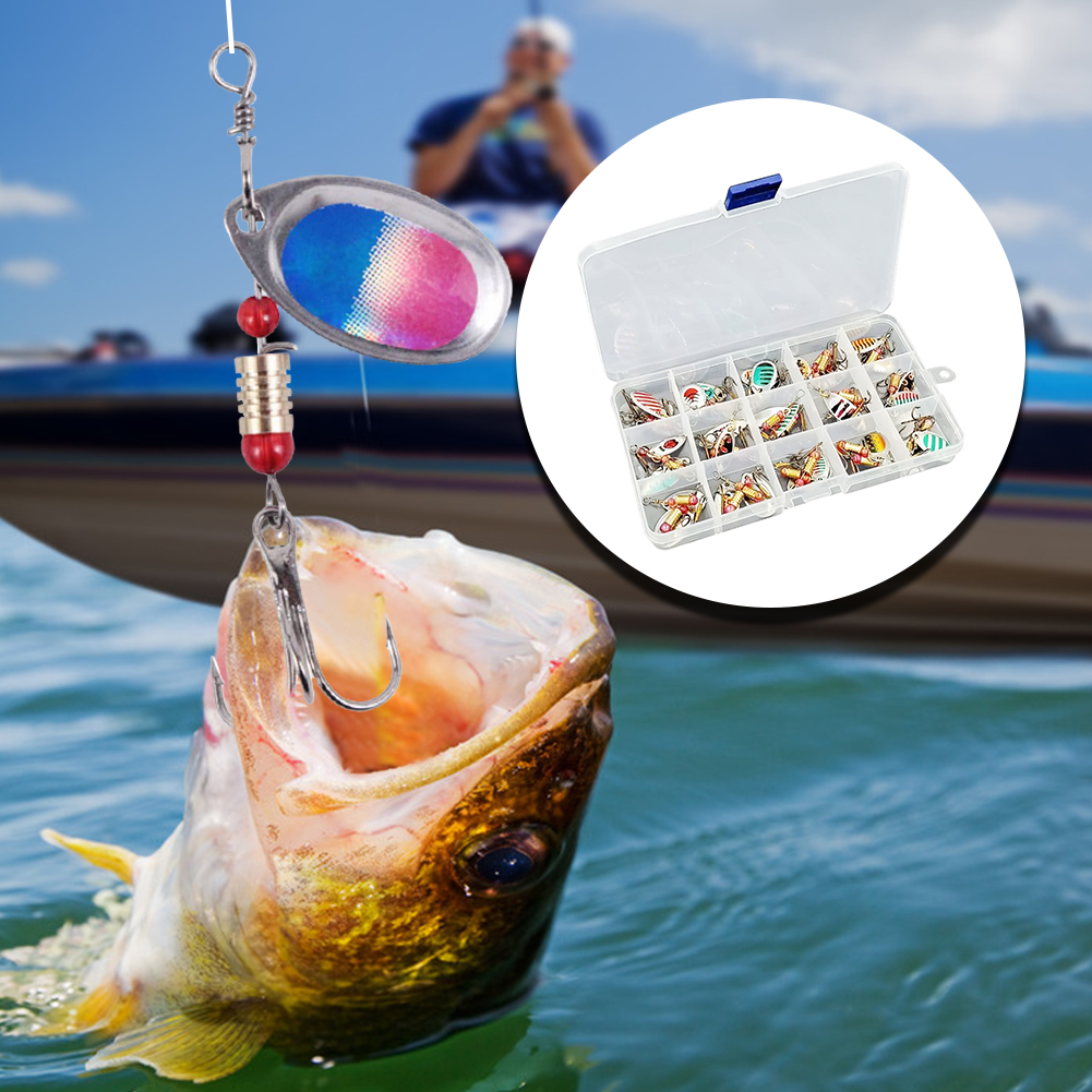 金属製のスプーン型ルアー30個入り。トリプルフック付きで、淡 - Fishing Hook Treble のレビューと価格